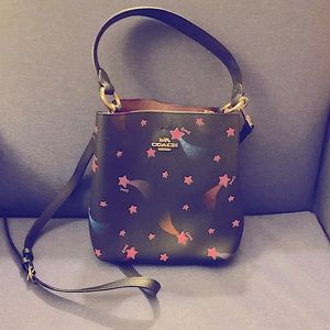 Coach Small Town Bucket Bag Disco Star Print Black